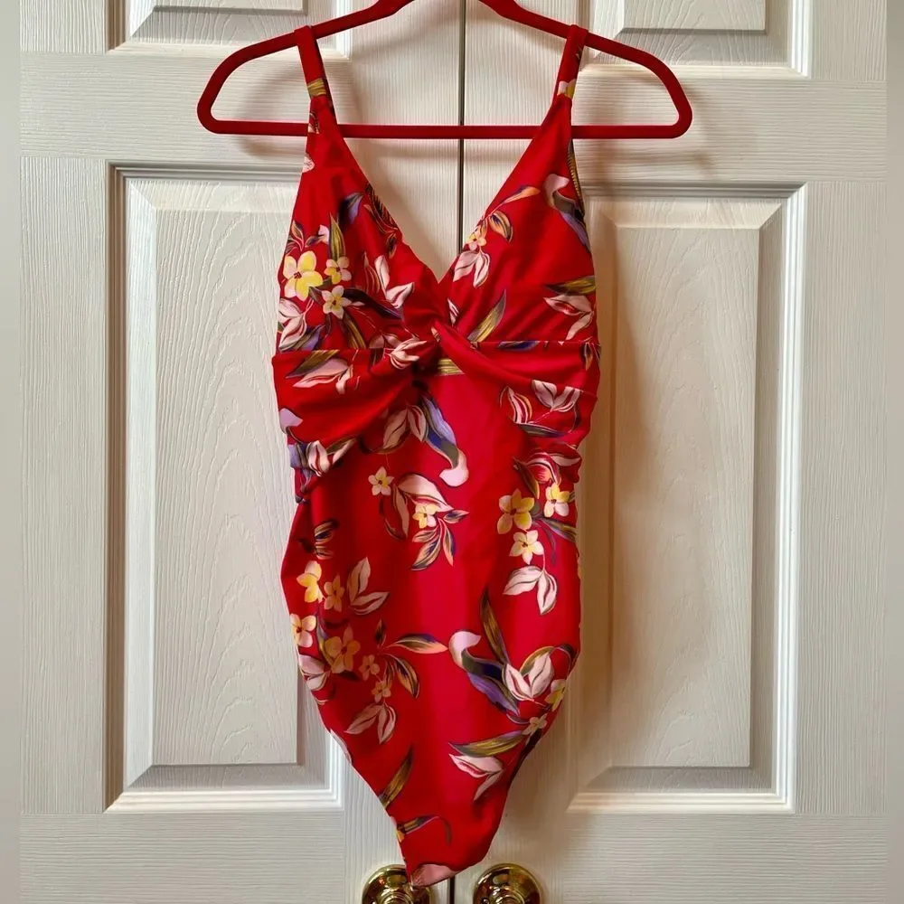 Maternity Floral Red One-Piece Swimsuit Size M